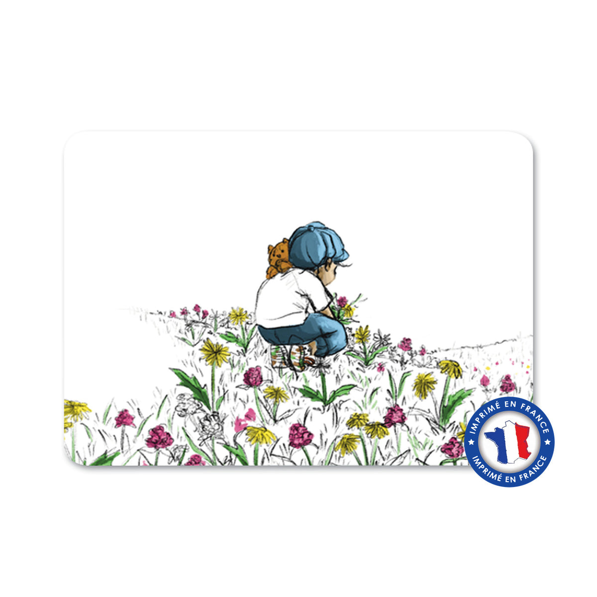Planche des Baskets de Pilou : Pilou observe les fleurs du chemin
