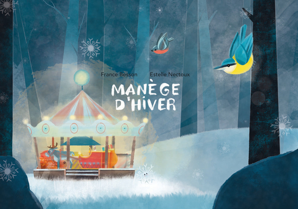 Illustration de couverture de Manège d’hiver : un manège illuminé dans une forêt enneigée