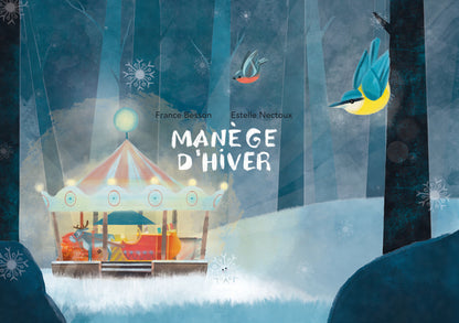 Illustration de couverture de Manège d’hiver : un manège illuminé dans une forêt enneigée